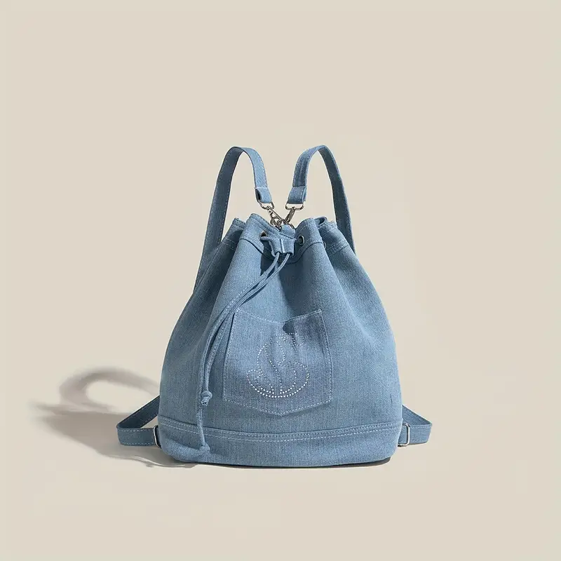 Vintage Denim Drawstring Bucket Backpack, Retro Travel Tote Daypack, Women's  Fashion School Knapsack & Purse - Temu Denmark