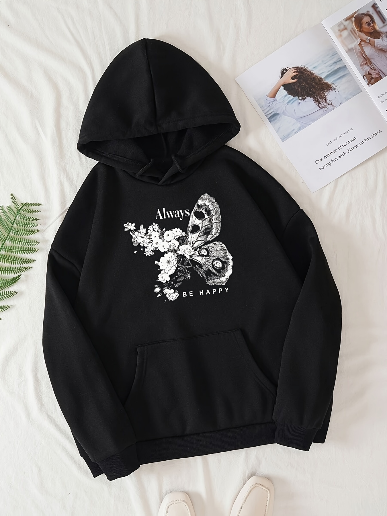 Fashion Women Sweatshirt Embroidery Butterfly Print Big Pocket Ladies  Casual Loose Cotton Hoodie (B-Black, XXL) : : Clothing, Shoes &  Accessories