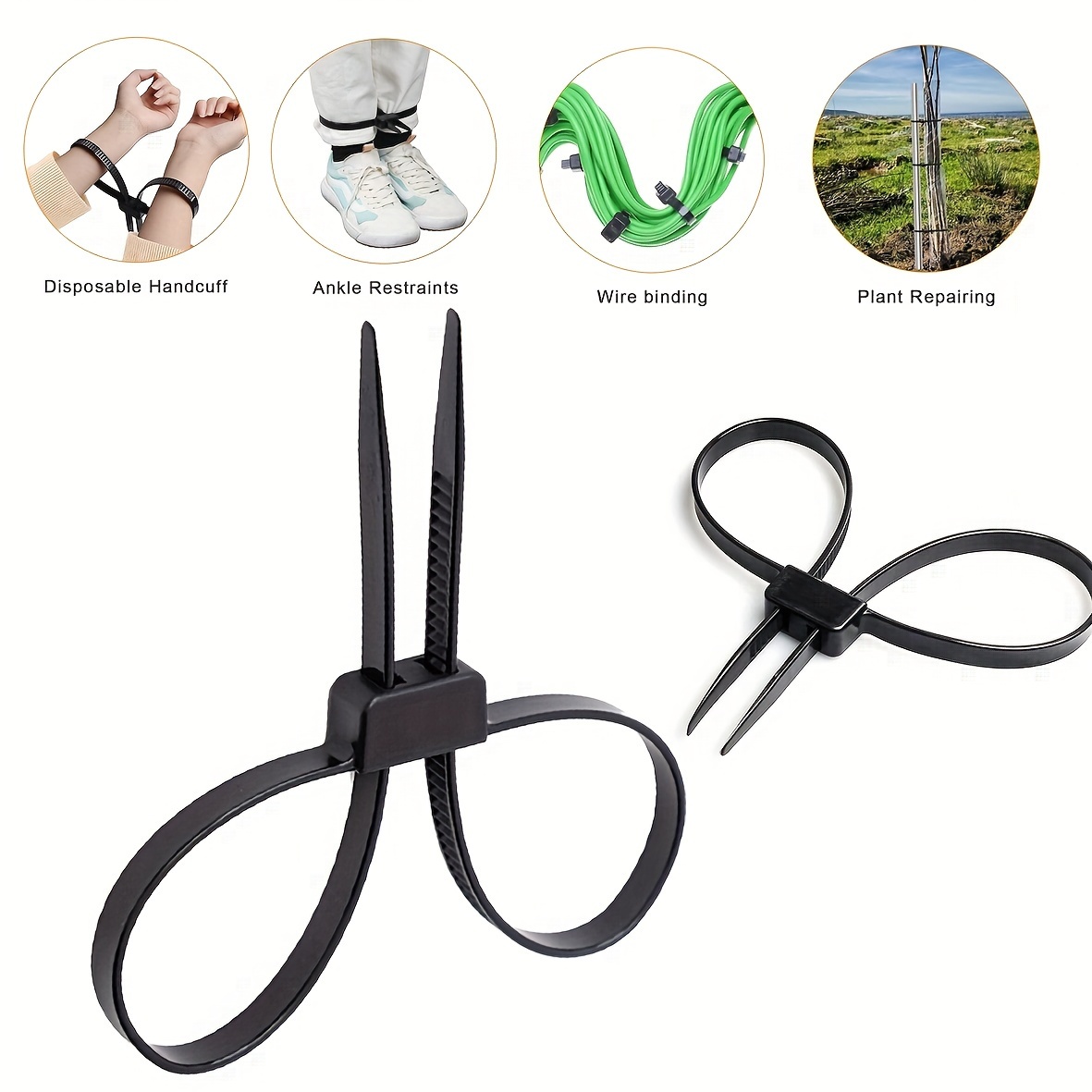 

2/5pcs Zip Ties Cable Disposable Heavy Duty Tie Double Police Locking Cuffs Flex Tie Plastic Nylon Tie Restraints, Strength: 250 Lbs | Length: 27 1/2"(black)