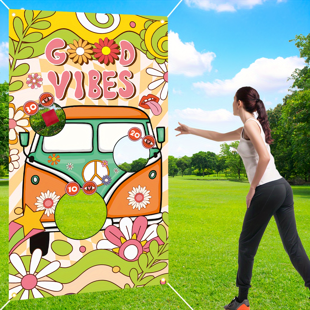 1 компл.. Хиппи Groovy Toss Game Beans Bags Баннер Ретро хиппи Сувениры для  вечеринок 60-х 70-х годов Вечерние ретро-хиппи в стиле бохо Украшения для  ...