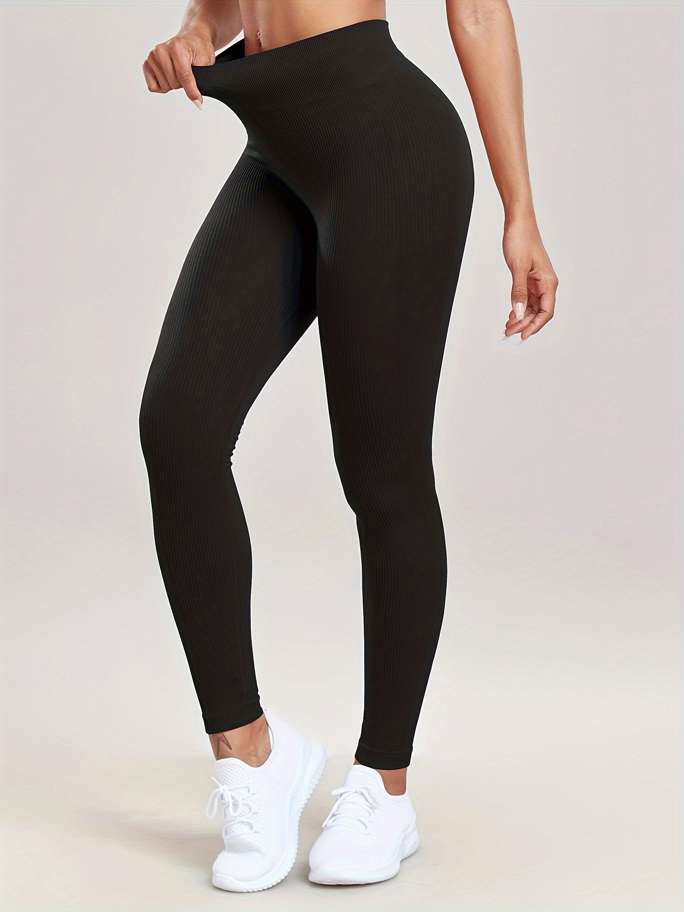 Solid Color Soft High Waist Yoga Pants High Elastic Running - Temu