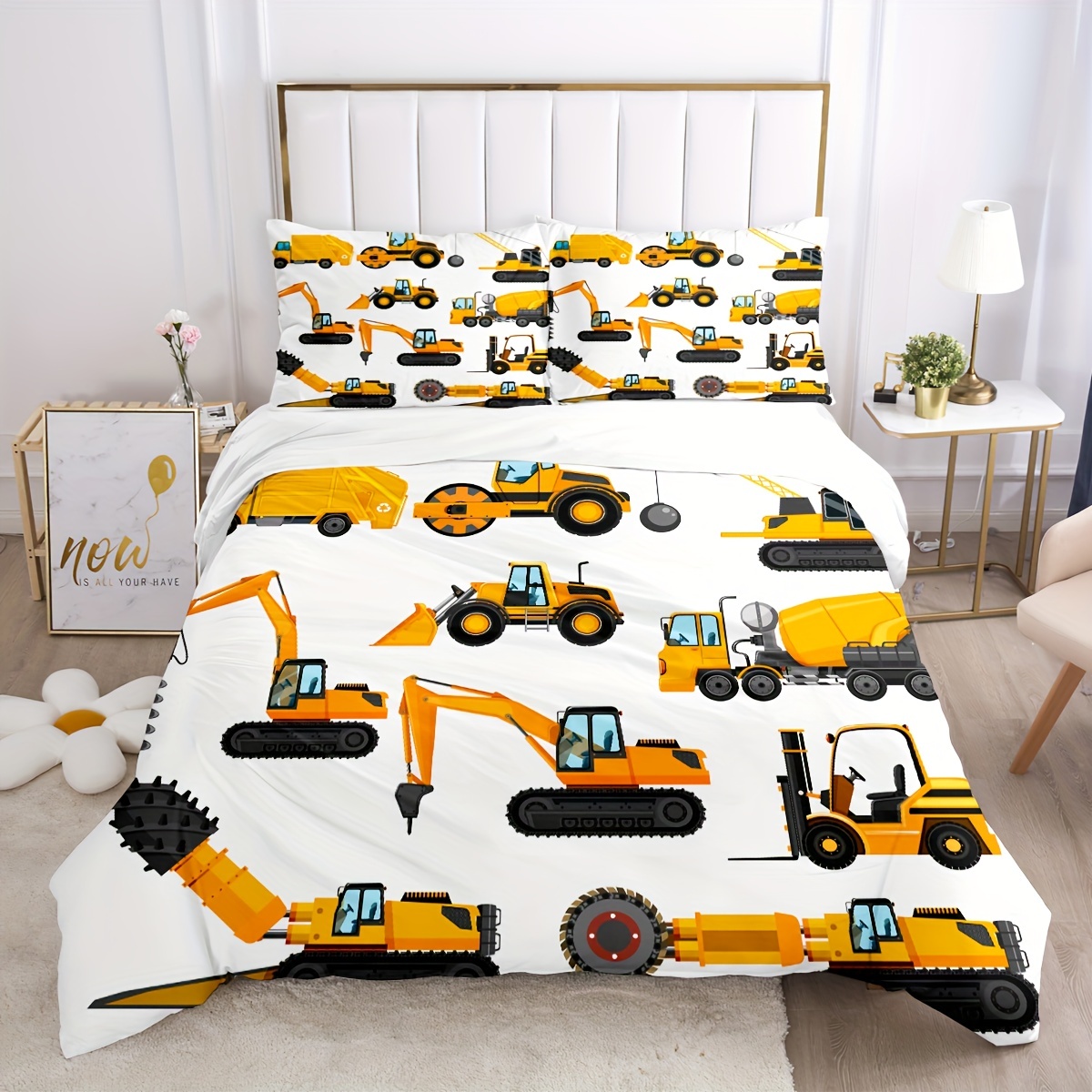 Jungen Traktor Gedruckt Bettwäsche Set Männer Baumaschinen Autos