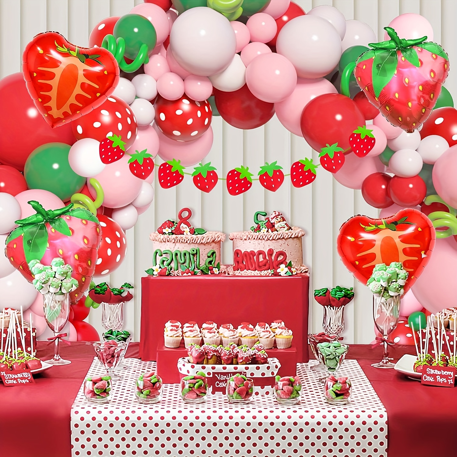 Strawberry Happy Birthday Banner,Berry First Birthday Party  Supplies,Strawberry Baby Shower, Birthday Decor,Strawberry Party Decor  (Strawberry 2pcs)