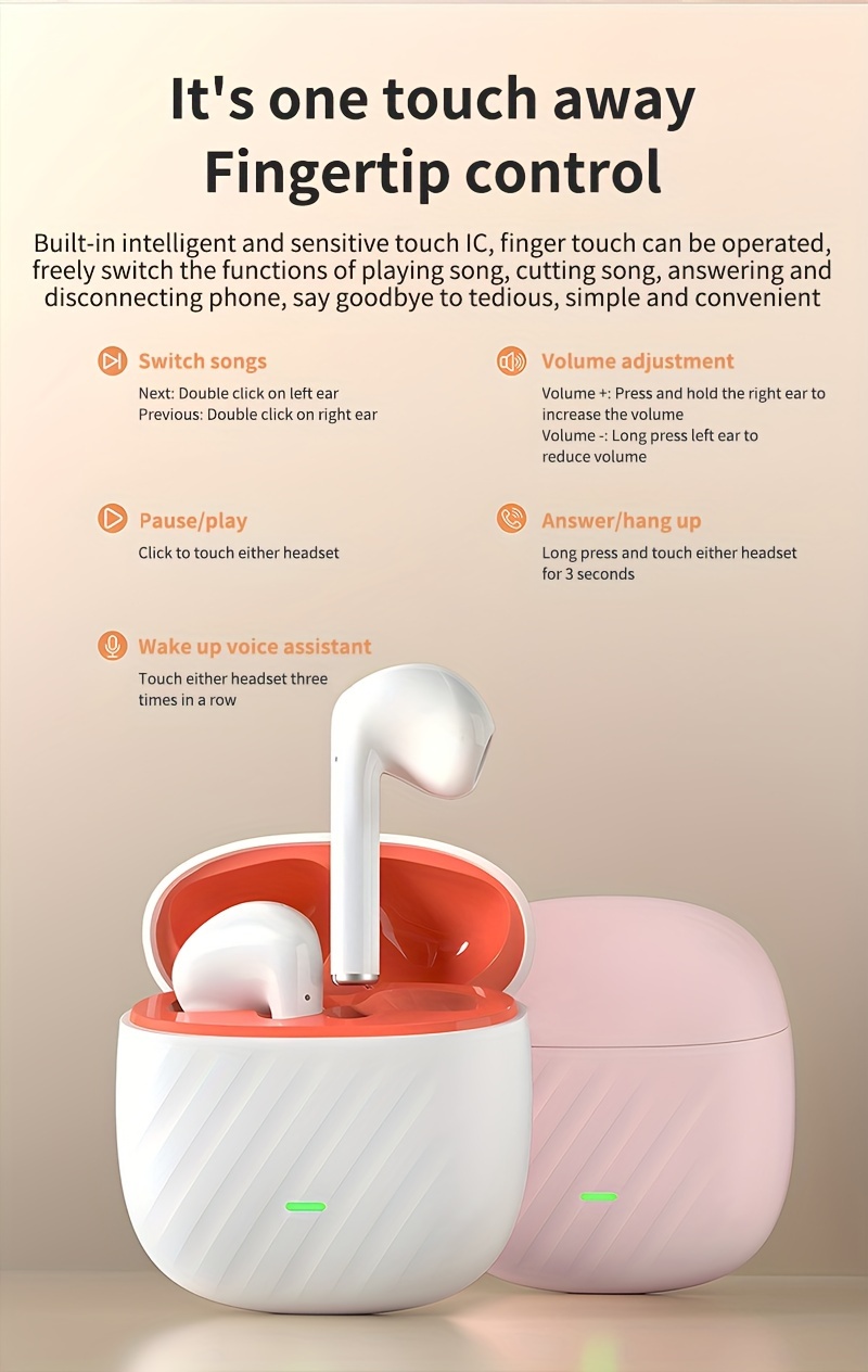 Fone de ouvido estéreo sem fio verdadeiro, TWS 5.3 Fones de ouvido sem fio Estéreo HD Música Som Fone de ouvido com estojo de carregamento sem fio Fones de ouvido estéreo In-ear Headpho_voghion.com
