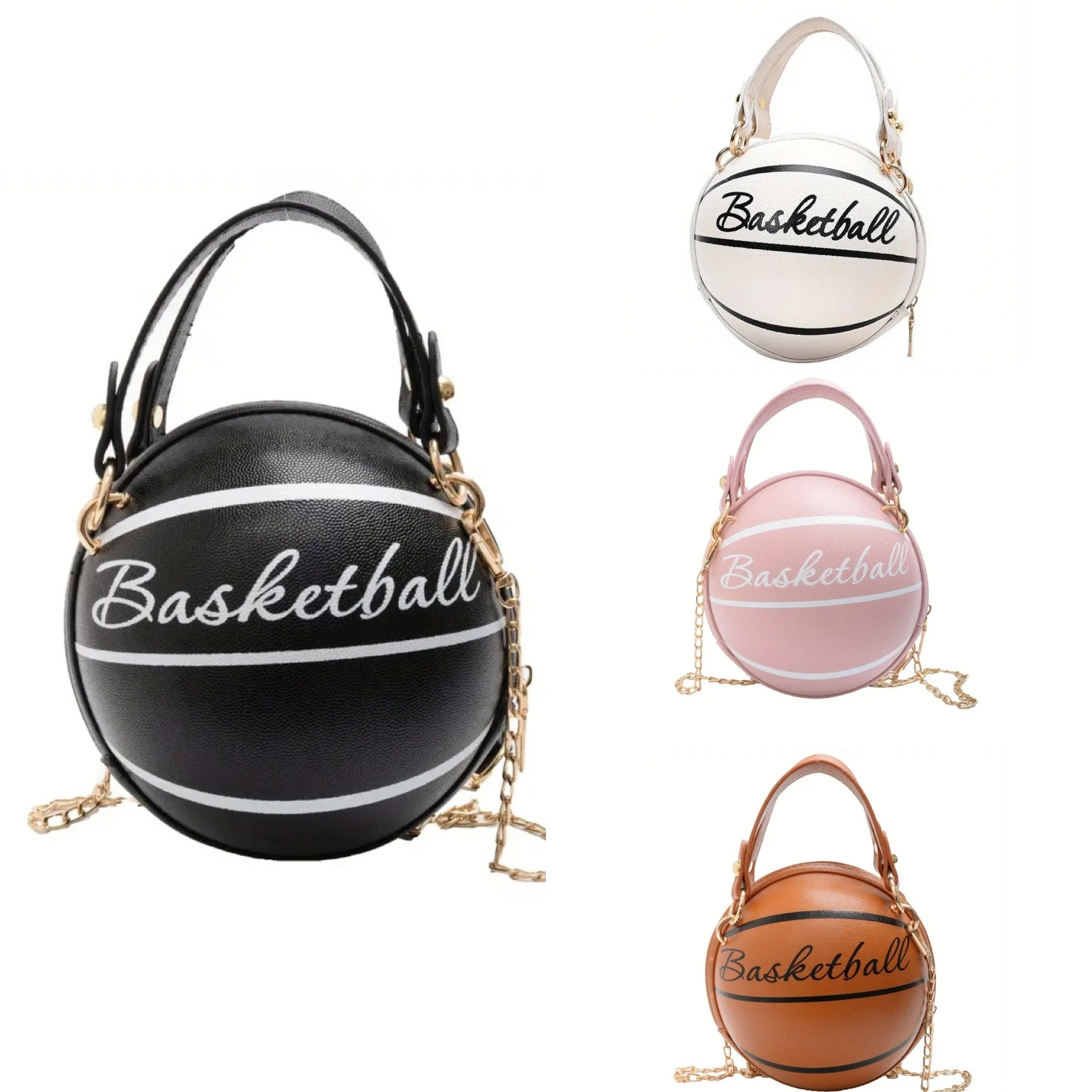 Basketball Shaped Purse For Women Cross Body Handbag Girls Messenger Bag  Tote Shoulder PU Leather Round Handbags 