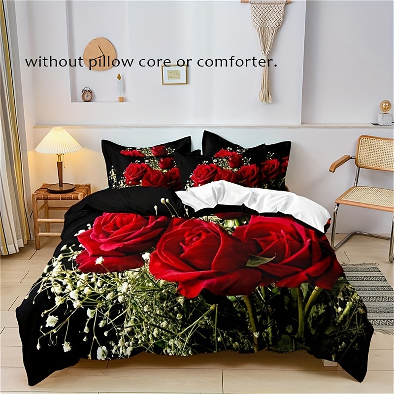 

3pcs Duvet Cover Set, Imitation Rose Print Bedding Set, Soft Comfortable Duvet Cover, For Bedroom, Guest Room (1*duvet Cover + 2*pillowcase, Without Core)