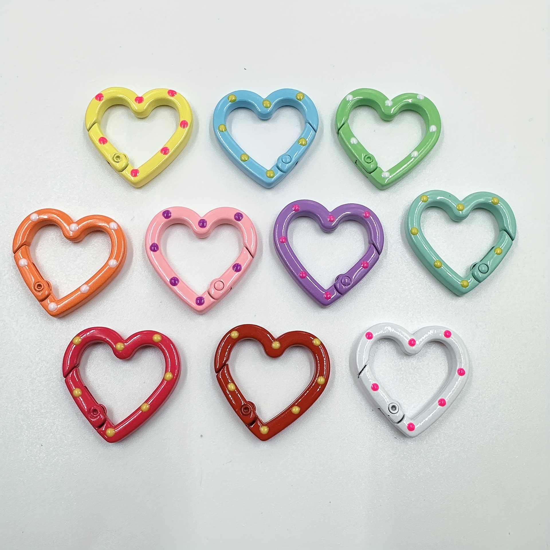 

5pcs Random Color Heart Shaped Keychain Spring Key Rings Trigger Buckles For Crafts Jewelry Making