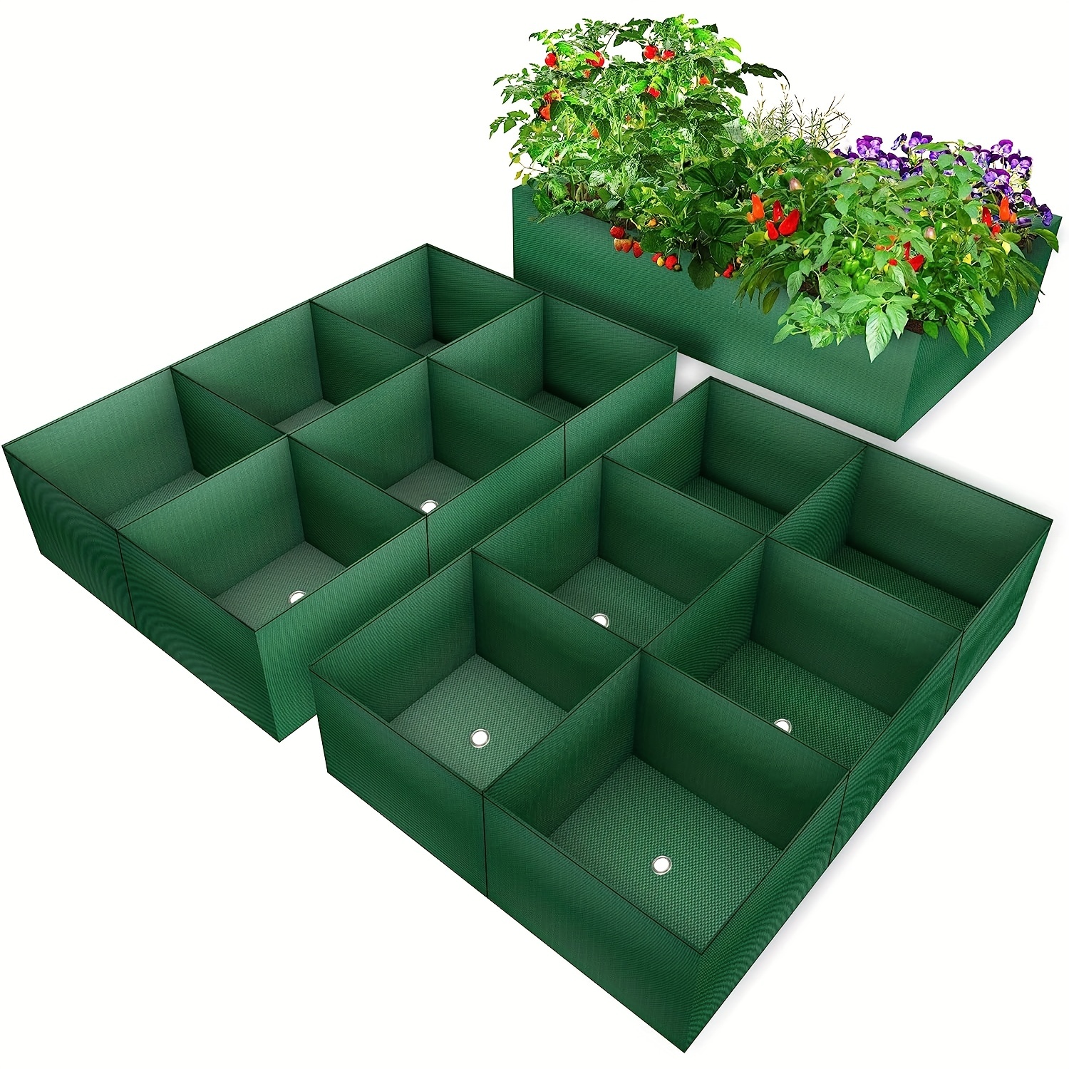 

2pcs 35 Gallon Elevated Garden Bed, Large Woven Species Planting Bag, Pe Garden Planting Bag With 6 Compartments, Breathable Tomato, Chili, Outdoor Vegetables, Herb Flower Flowerpot With Drain Holes