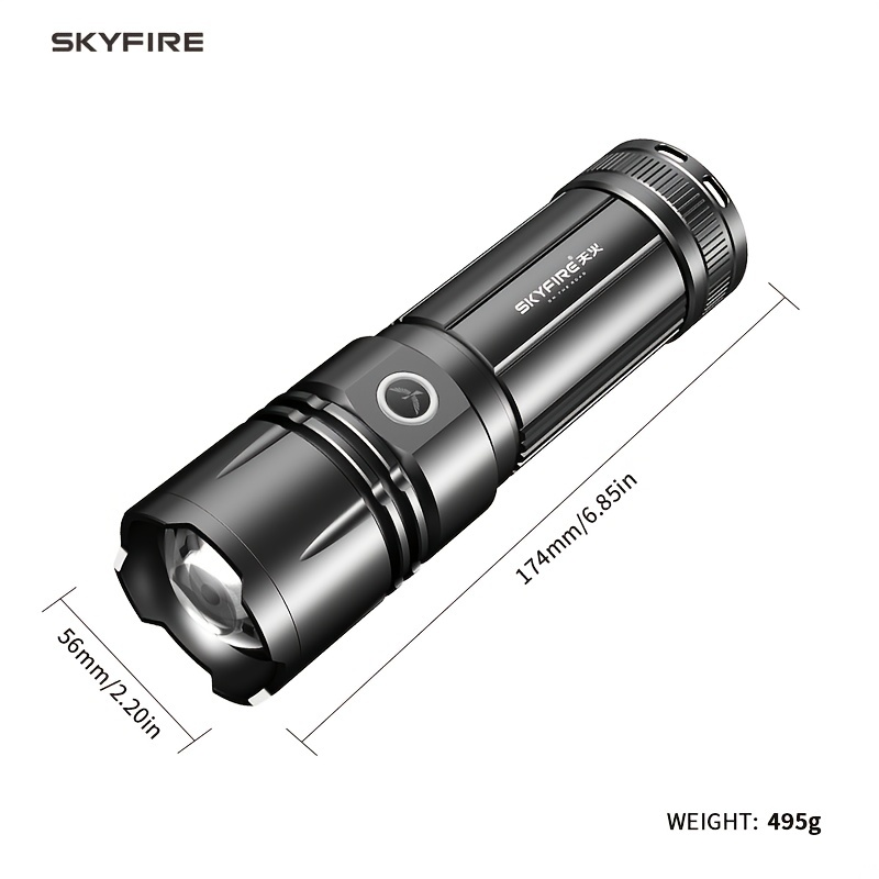 SKYFIRE Arc Lighter LED Flashlight Attack Head Zoomable Torch Lights  Lanterna Rechargeable 18650 Battery and Mount Outdoor Survival Flashlight