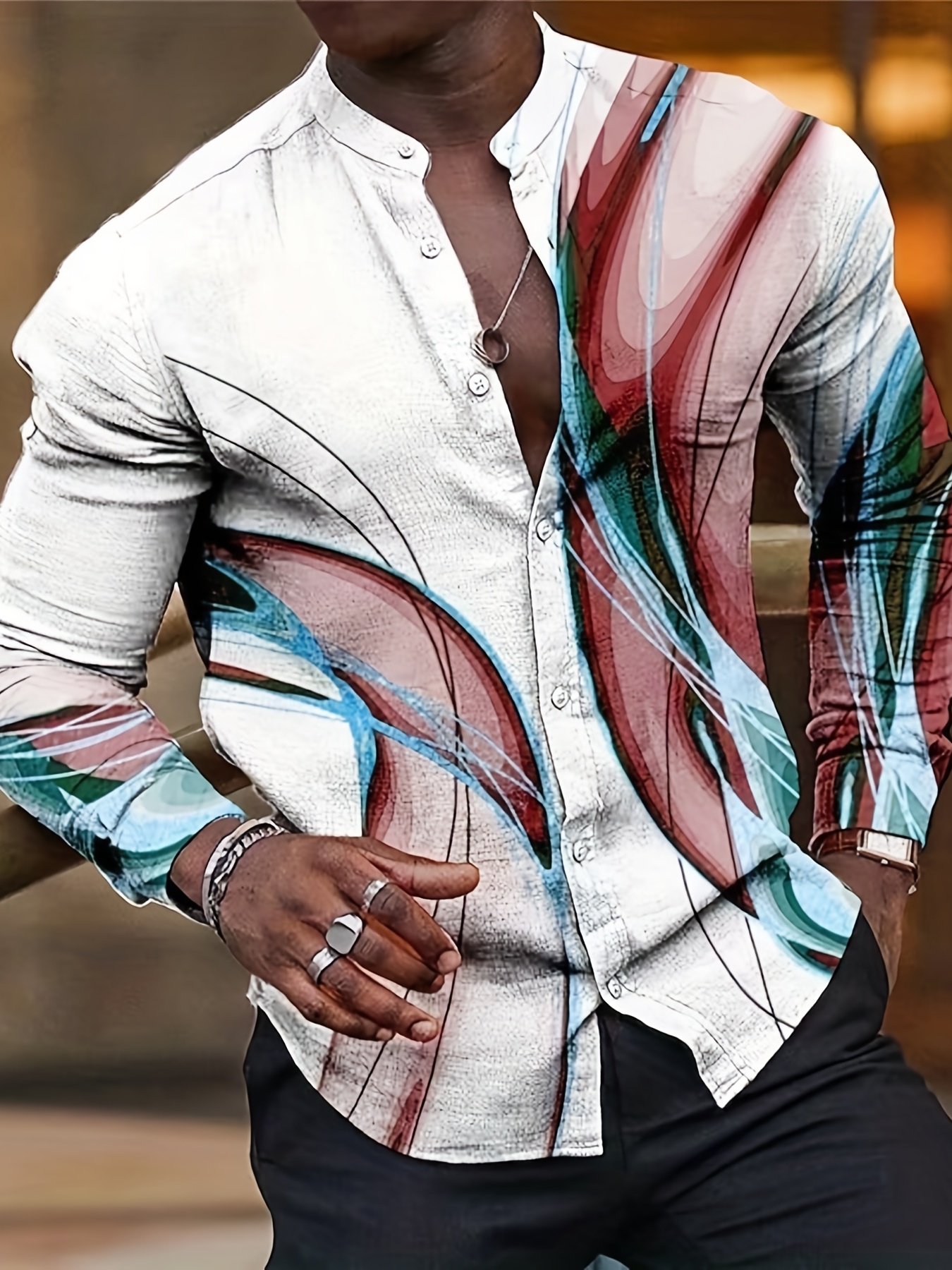 Retro Mens Floral Shirt Long Sleeve Buttons Slim Fit Casual Blouse Tops Chic