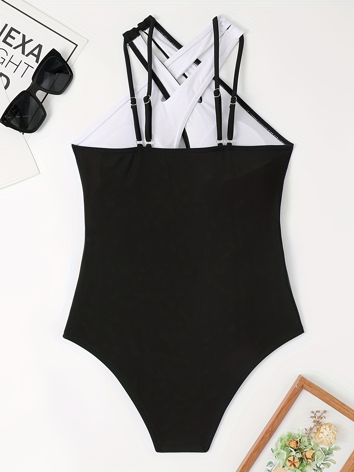 Colour Block Tummy Control Swimsuit - Black/White