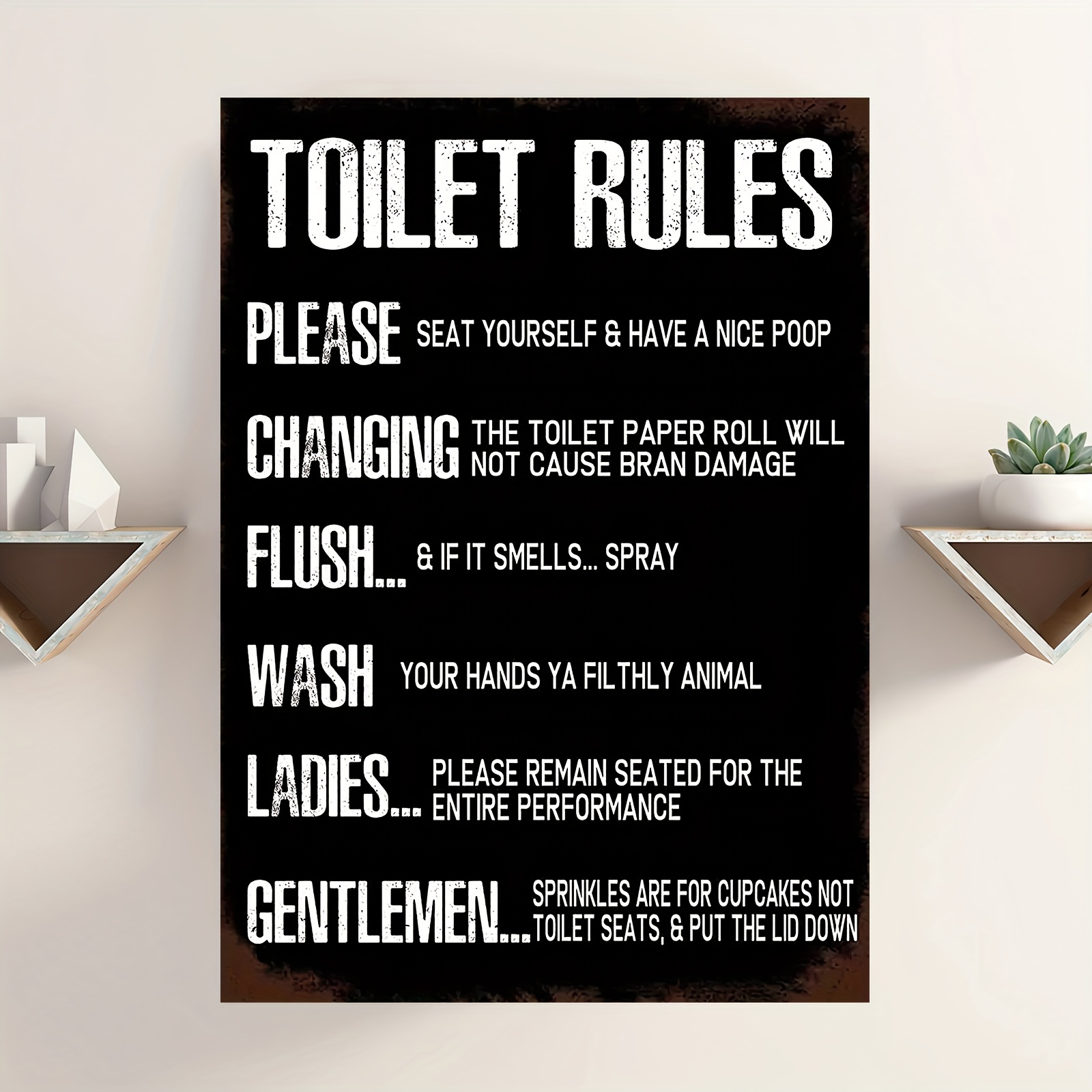 1pc Rustic Farmhouse Bathroom Rules Canvas Painting Funny Toilet Rules ...