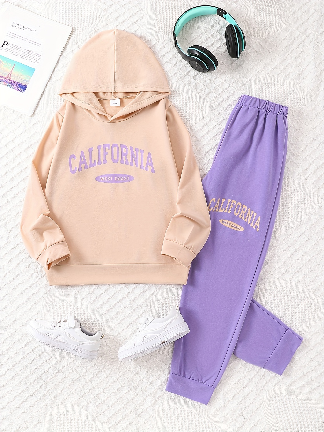 Girls California Westcoast Print Outfits Comfy Sets Spring - Temu