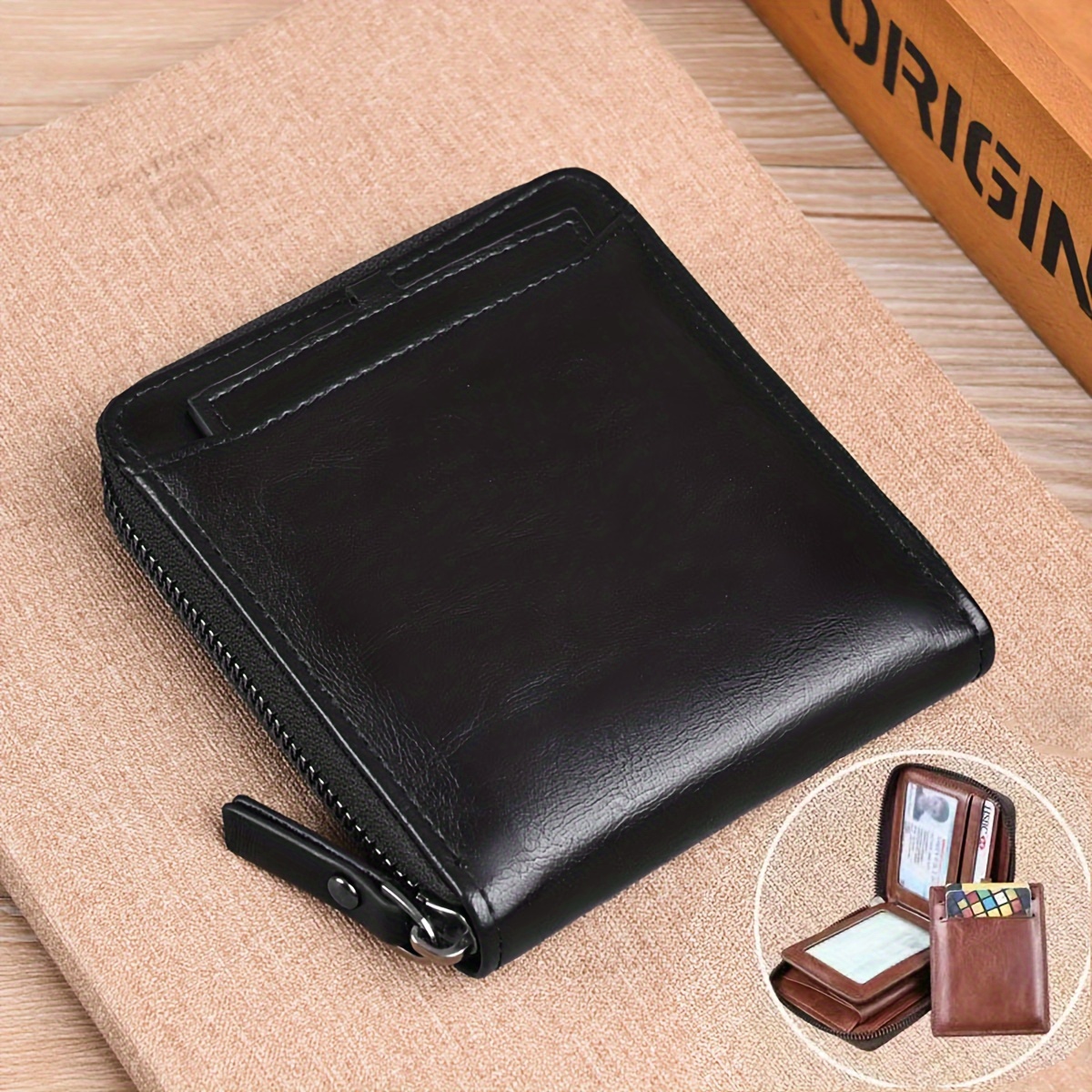 Genuine Leather Wallets For Men Credit Card Holder Coin Purse Zipper Pocket  Bag