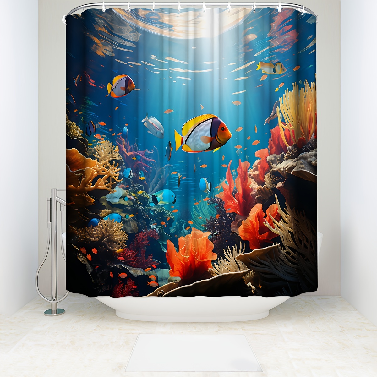 Ocean Theme Shower Curtain Set Blue Ocean Sea Turtles - Temu