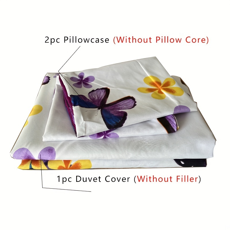 Duvet Cover Set Butterfly Floral Print Bedding Set Soft - Temu