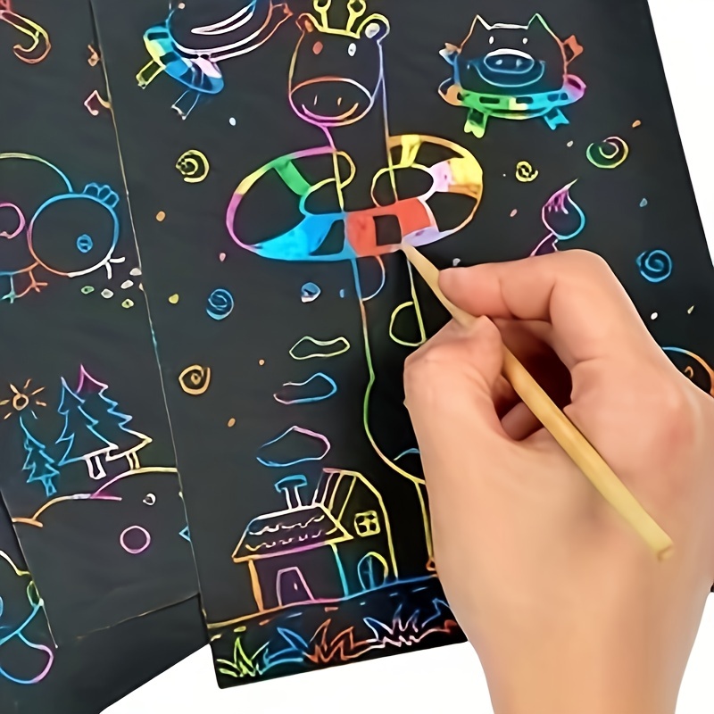 Mocoosy Paquete de 3 cuadernos de papel de arte para rascar, juego de papel  mágico arcoíris para niños, manualidades, bloc de notas negras para