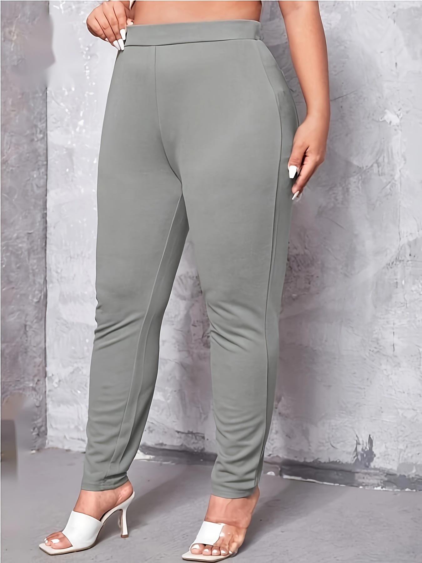 Plus Size Solid Pocket Skinny Leggings Casual Every Day - Temu Canada