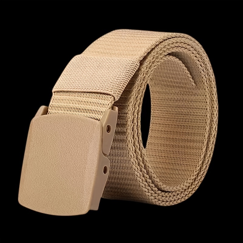 Khaki Military Nylon Canvas Belt, Men's Plastic Buckle Webbing Web Waist Belt,Temu