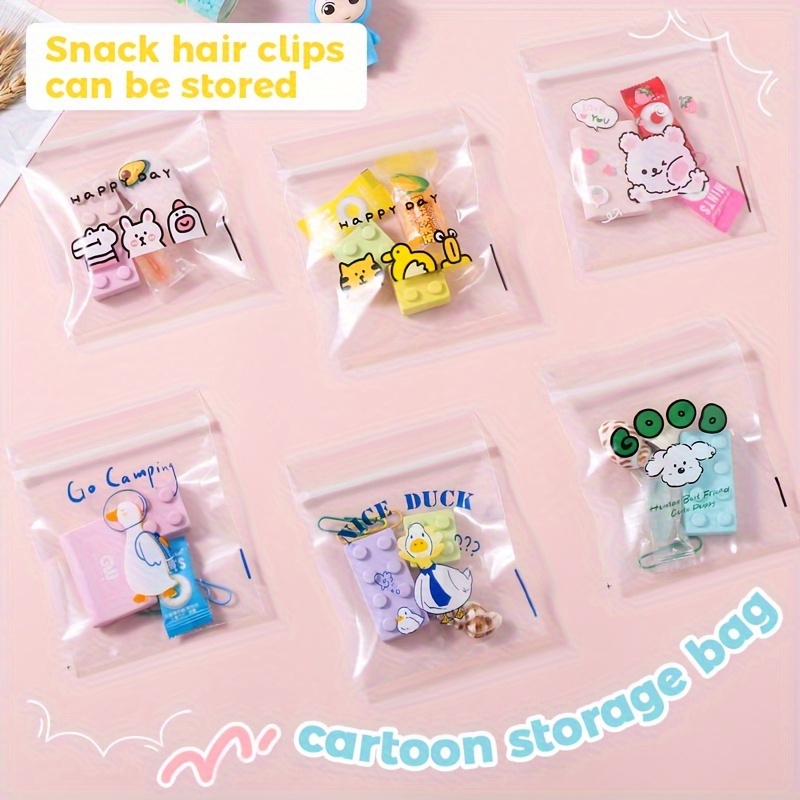 

20pcs, Universal Cute Cartoon Pe Zipper Bags, Transparent Snack Self Sealing Bag, Jewelry Card Packaging Bag, Disposable Storage Bag, Sundries Packaging Stuff