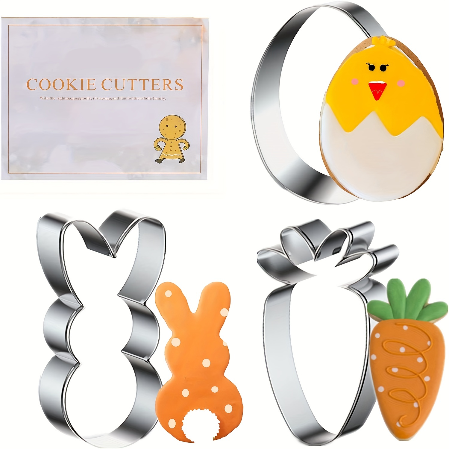 Easter Cookie Cutters, 5 Pieces Chick Carrot Egg Bunny Rabbite Shapes  Cookie Cutters Stain Steel Sets Holiday Themed Party Supplies