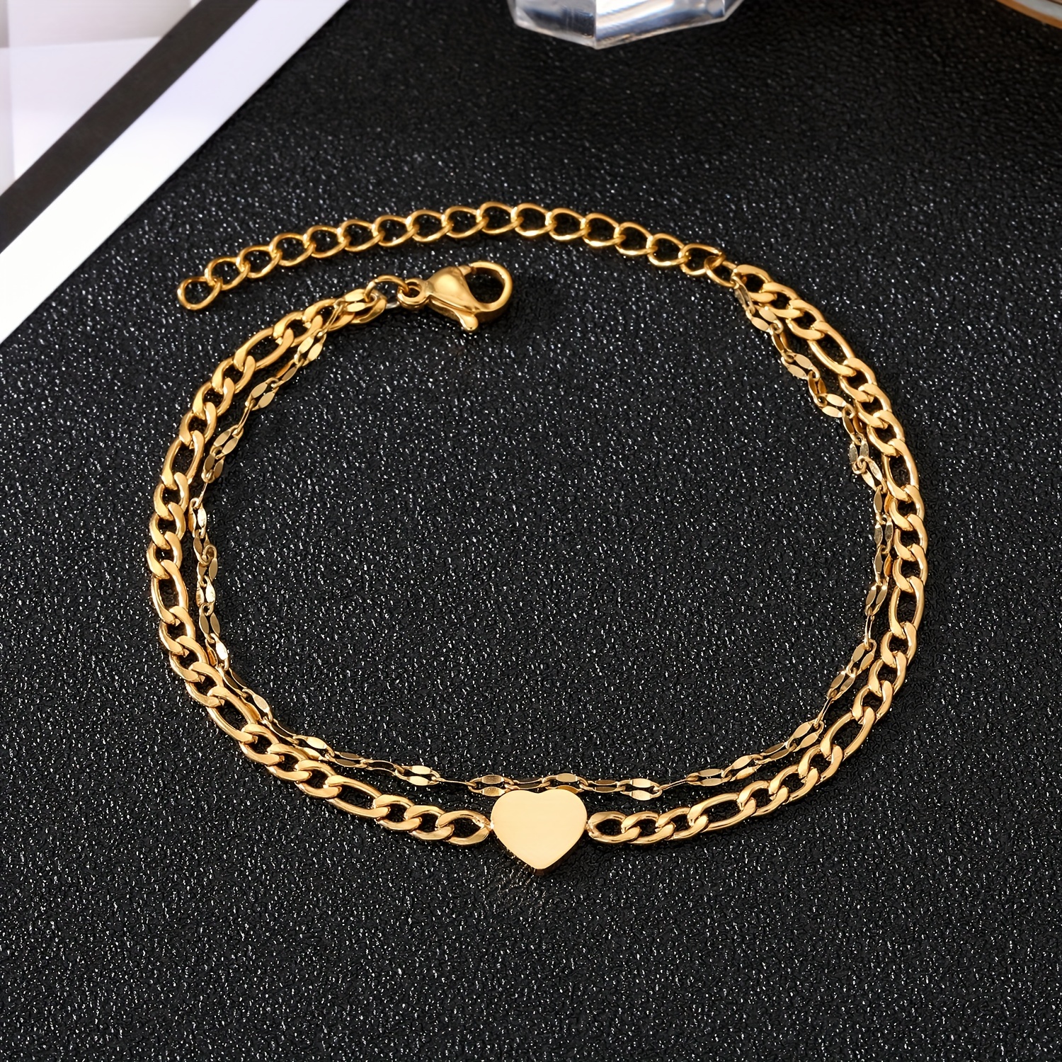 Plated Dainty Double Layer Heart Bracelet Stainless Steel - Temu