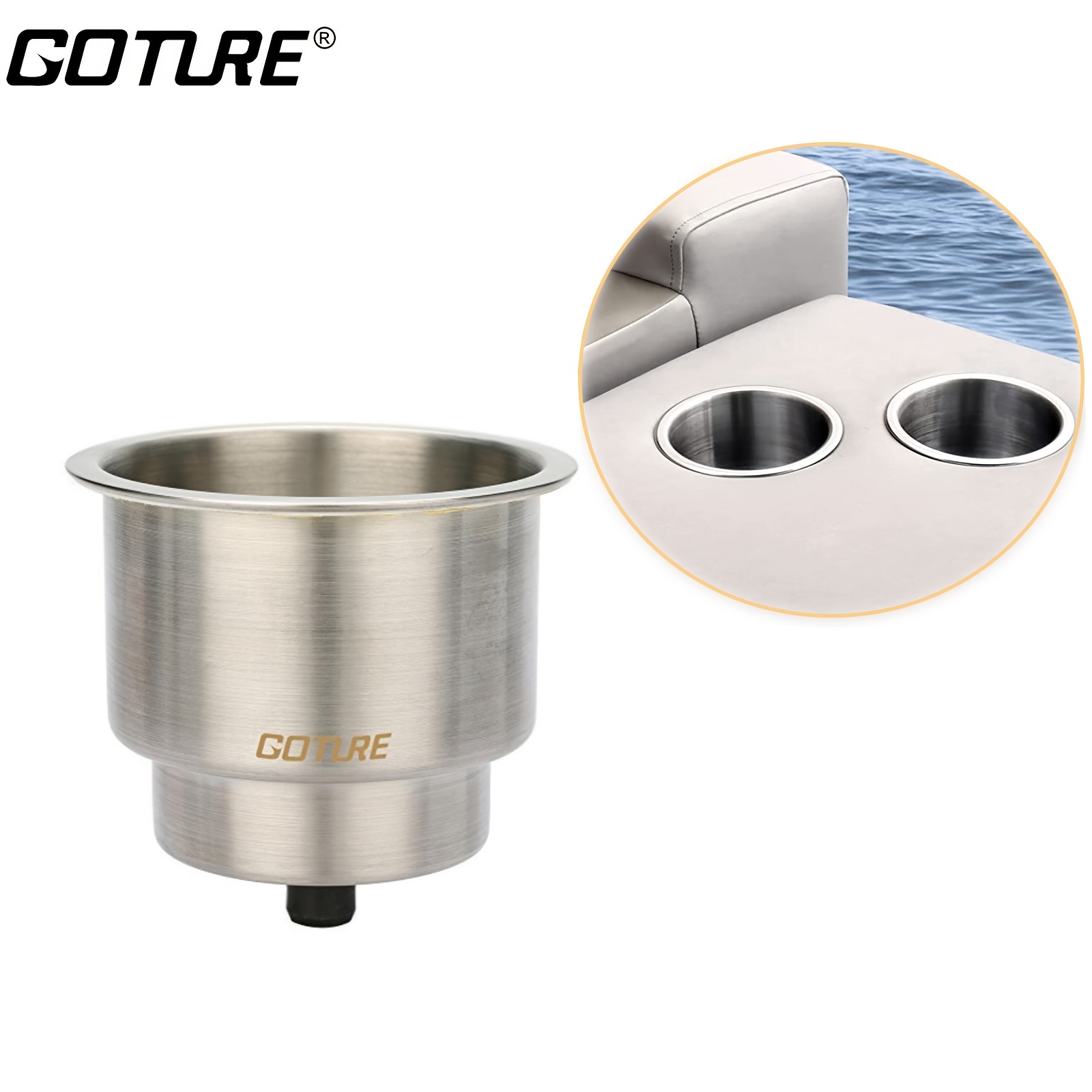 Goture Stainless Steel Cup Drink Holder with Drain Marine Boat Rv