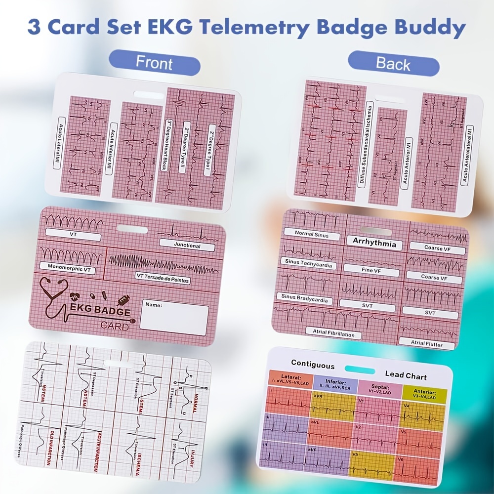 Ekg Badge Cards Nurse Ekg Leads Badge Buddy Nursing Ecg - Temu