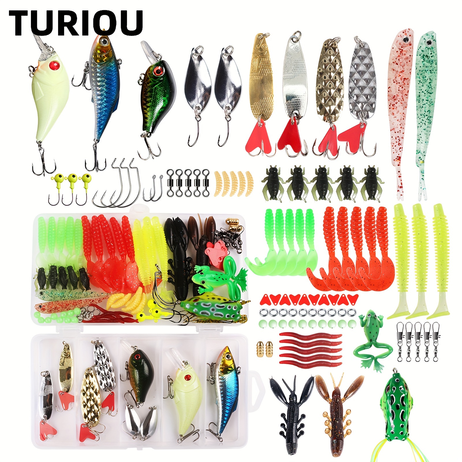 94pcs Freshwater Bait Fishing Tackle Kit, Including Fishing Soft/Hard Bait,  Plastic Bionic Worm Lure, And More Accessories