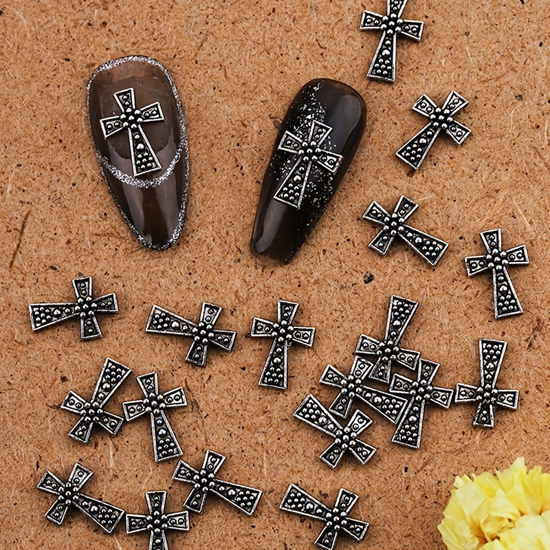 3d Metal Chrome Punk Cross Nail Art Charms,vintage Golden Silvery Cross  Nail Art Accessories,nail Art Jewelry-gothic Style - Temu Australia