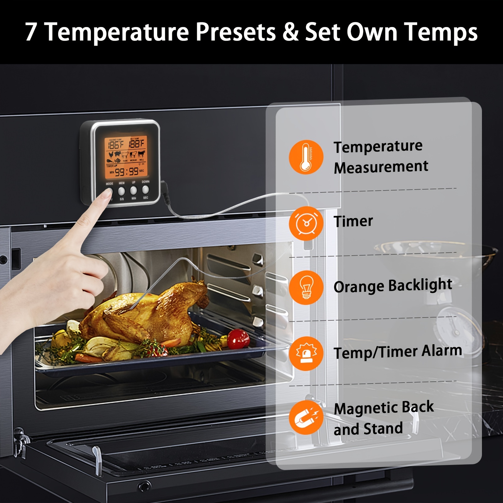 Thermometer Cooking Kitchen Food Thermometer With Probe Timer Meat  Thermometer Backlight BBQ OvenThermometer