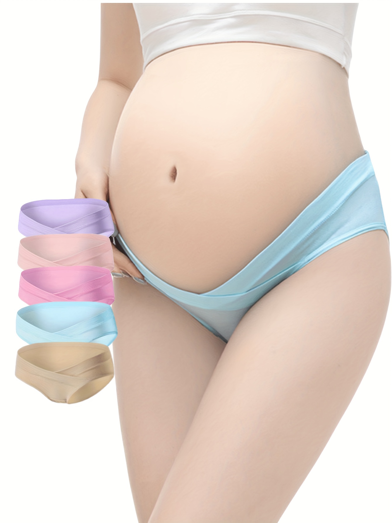 5Pcs Women's Maternity Solid Underwear Cotton Low Waist Triangle Briefs,  Pregnant Women's Clothing