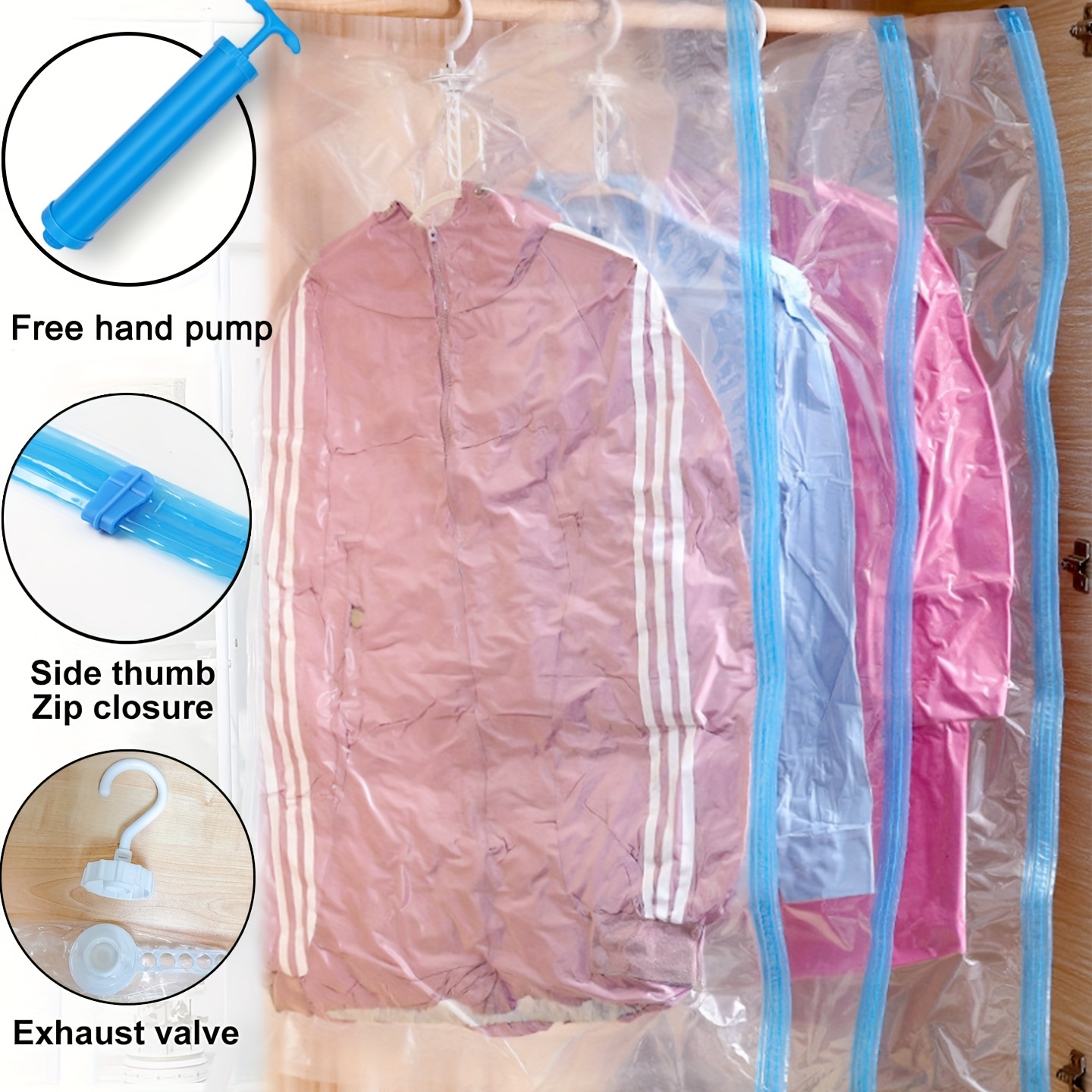 Hanging Vacuum Storage Bags For Clothes, Space Saving Bags (2 Long