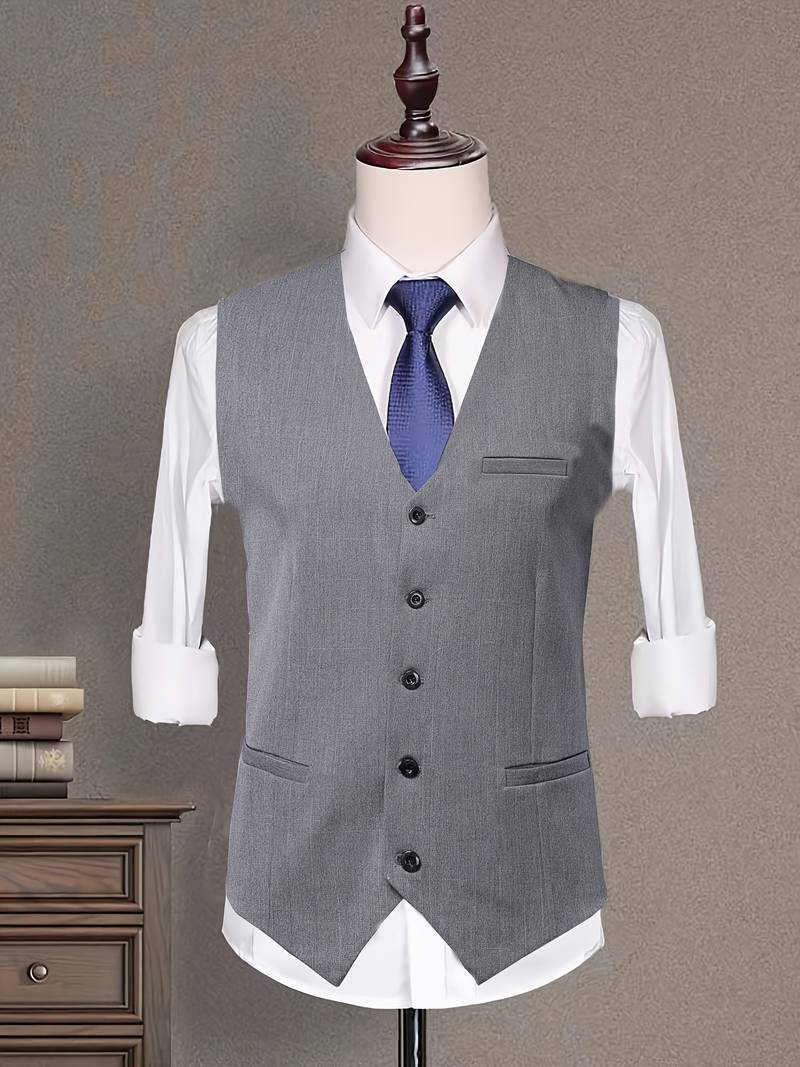 Men's Elegant Slim Sleeveless Suit Vest, V-neck Button Down Vest For ...