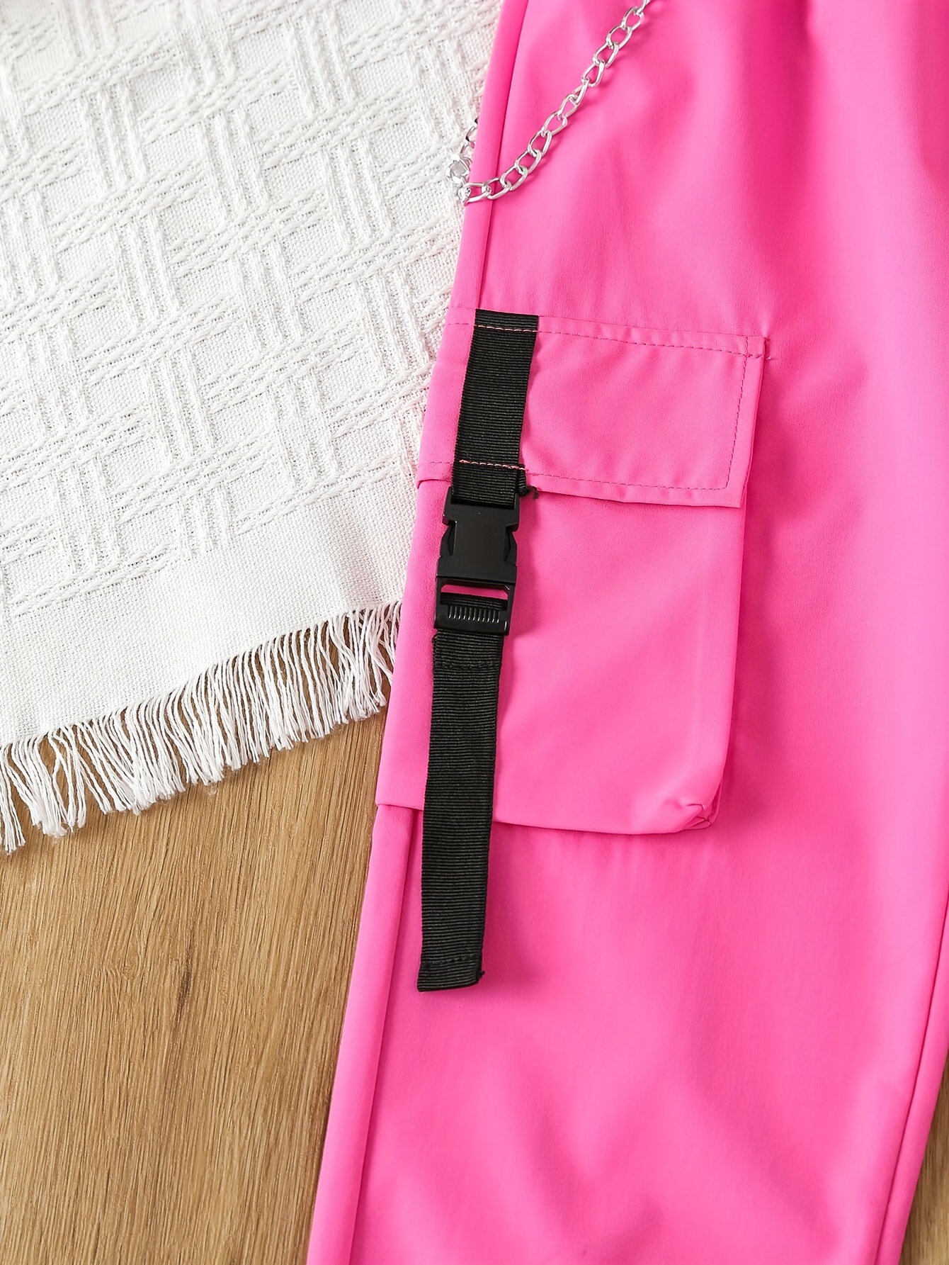 Girls Streetwear Side Pockets Belt Strings Design Loose - Temu
