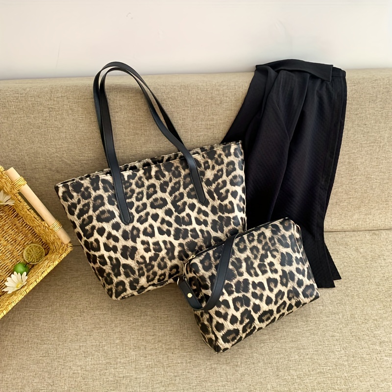 Leisure And Fashionable Pu Material Leopard Print Shoulder & Hand Tote Bag  With Capacity Design
