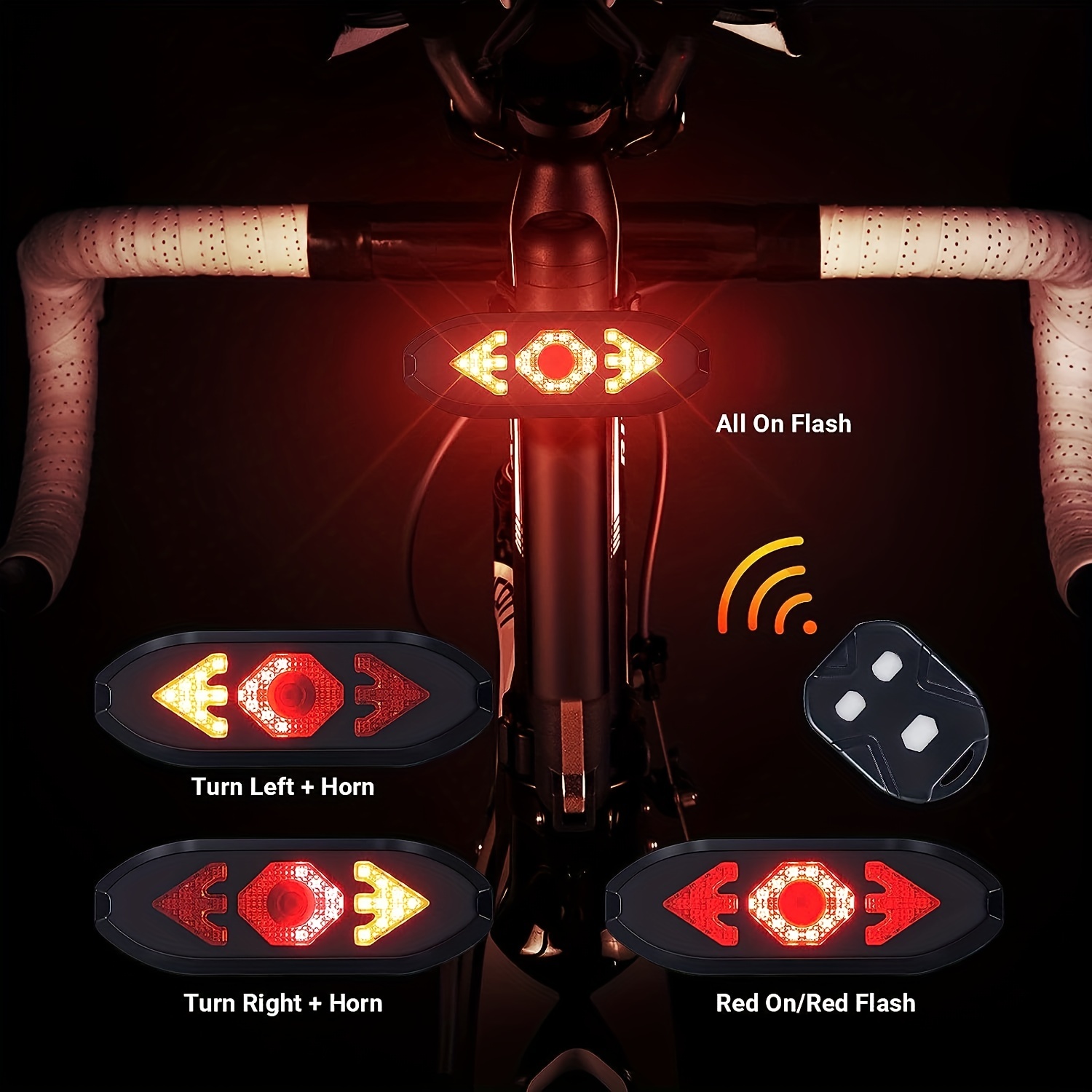 Wireless Remote Bike Tail Light w/ Signals USB Rechargeable Waterproof & Bright