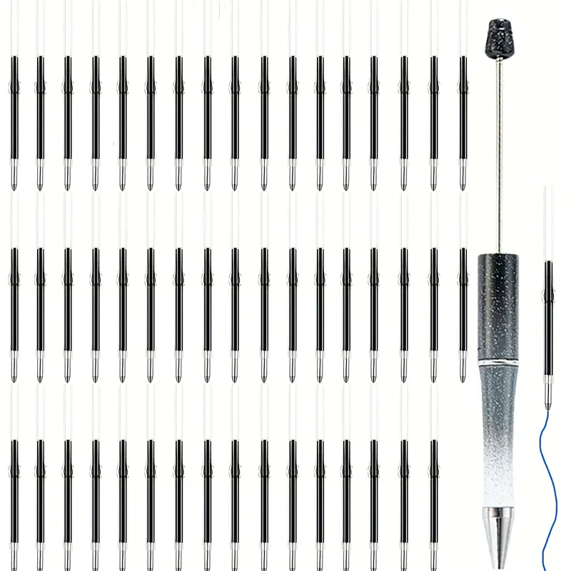 50 Pieces Plastic Beadable Pen Bulk Bead Ballpoint Pen Shaft Black Ink  Beaded Pens with 50 Refills for DIY Making Gift Kids Students Office School
