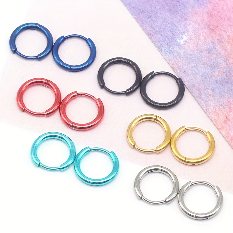 

6 Pairs Classic Trendy Stainless Steel Hoop Earrings For Men, Simple Ear Jewelry Unisex