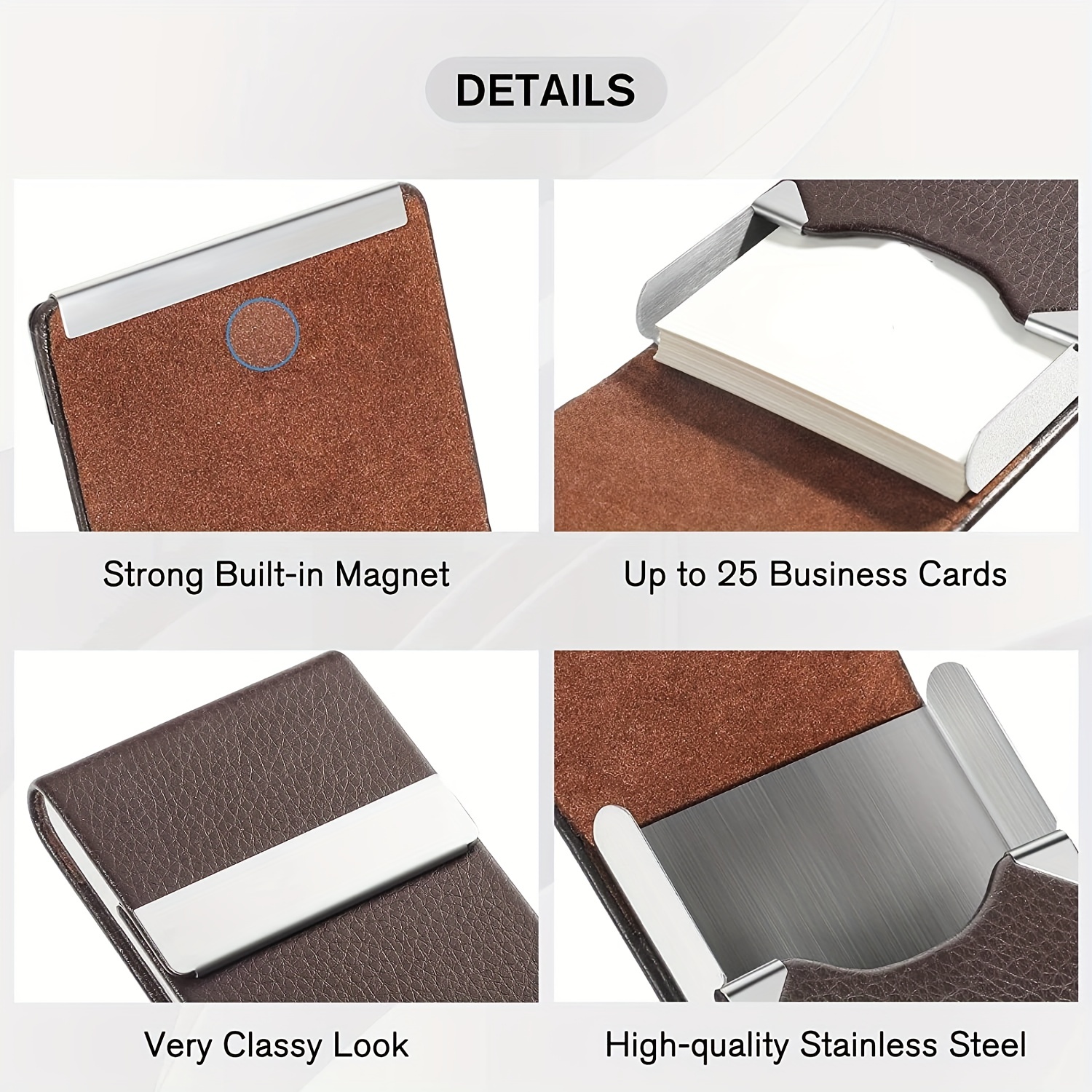 Business Card Holder, Luxury PU Leather Business Card Case Name Card Holder  & Stainless Steel Multi Card Case - Wallet Credit Card ID Case, Slim Metal  Pocket Card Holder with Magnetic Shut