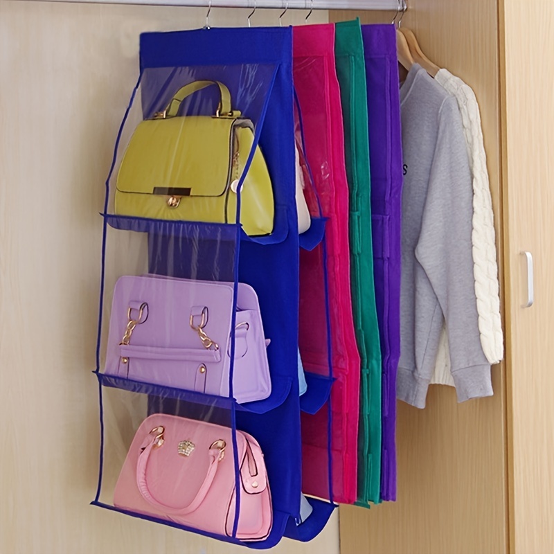 6 Pockets Hand Bag Storage Organizer Closet Rack Hangers - Multicolor