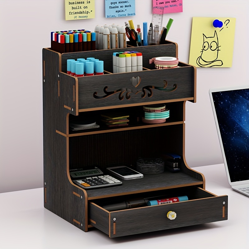 Organizador de bolígrafos de bambú, caja de bolígrafos de escritorio,  soporte giratorio de 360 grados, organizador de escritorio para  rotuladores
