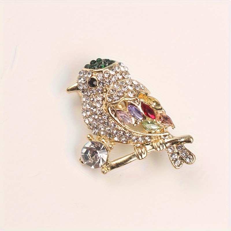 RUIZHEN Crystal Enamel Hummingbird Brooch Pin - Gold Plated, 4.7x4.5cm, Women's Lapel Corsage