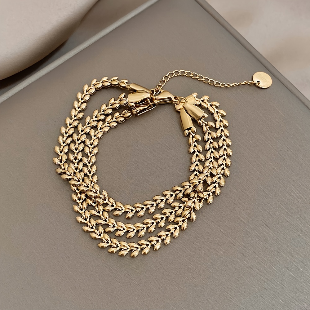 stainless steel ears of wheat golden color bracelet for women statement multi layer chain bracelets party jewelry new details 4