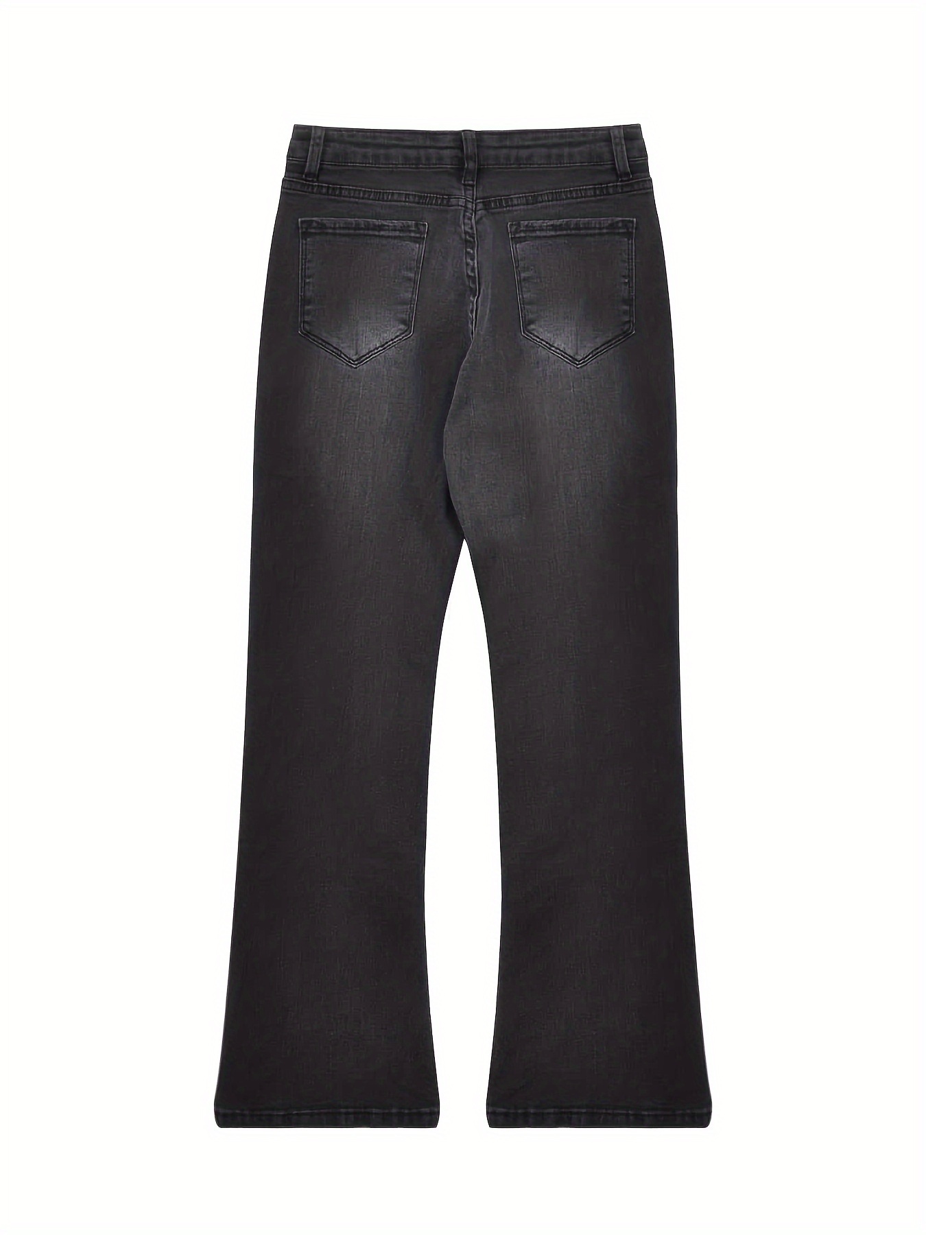 Black Slant Pockets Flare Jeans High stretch Slim Fit - Temu Canada