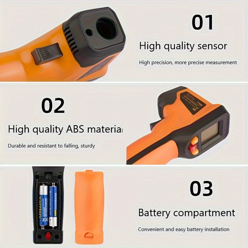 Thermomètre infrarouge numérique (-50℃～950℃), pistolet de température laser  sans contact avec écran LCD, émissivité réglable/enregistrement de
