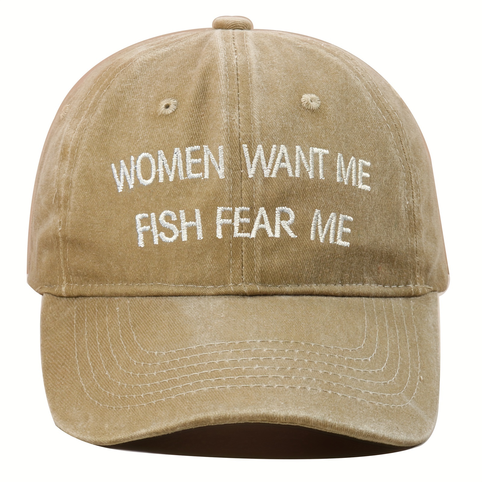 Fish Fear Me Embroidery Baseball Solid Color Washed Distressed Dad Hats Lightweight Adjustable Sun Hat for Women Men,Temu