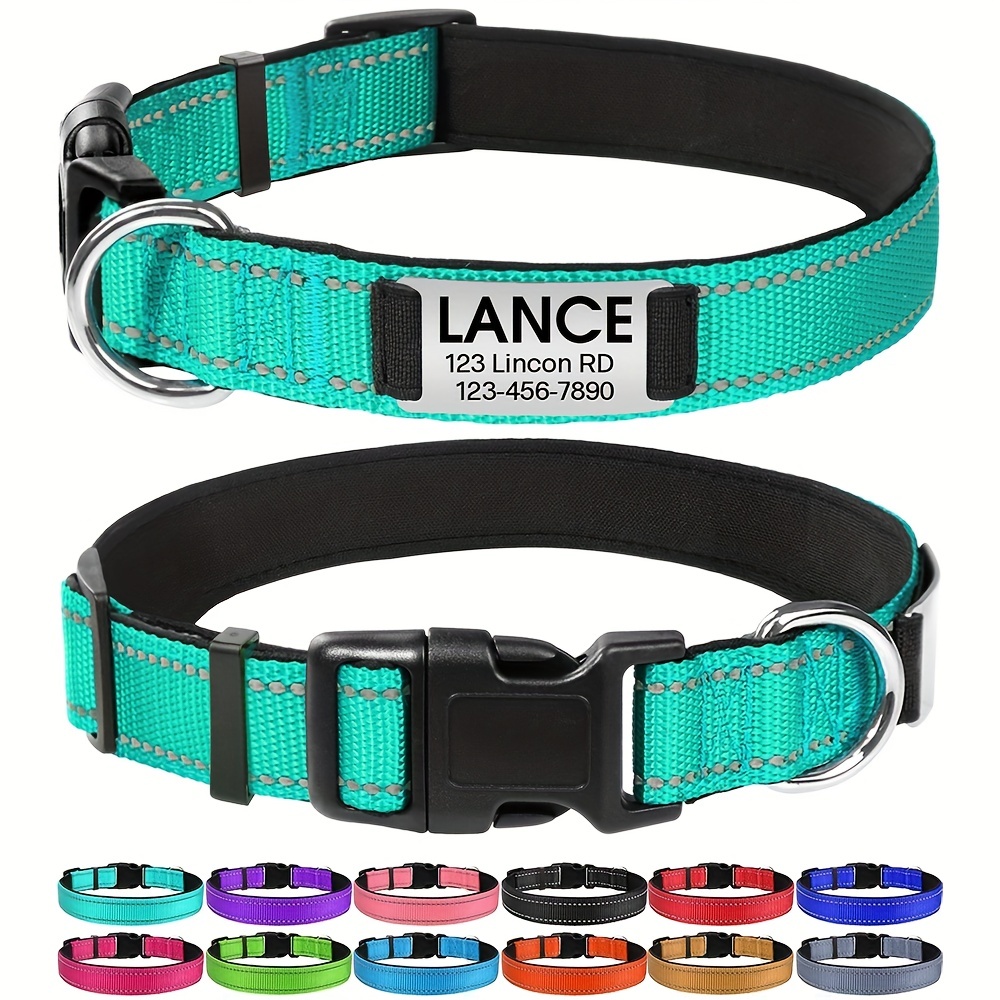 

Personalized Dog Collar, Custom Reflective Pet Collar With Name Plate, Padded Nylon Dogs Collars