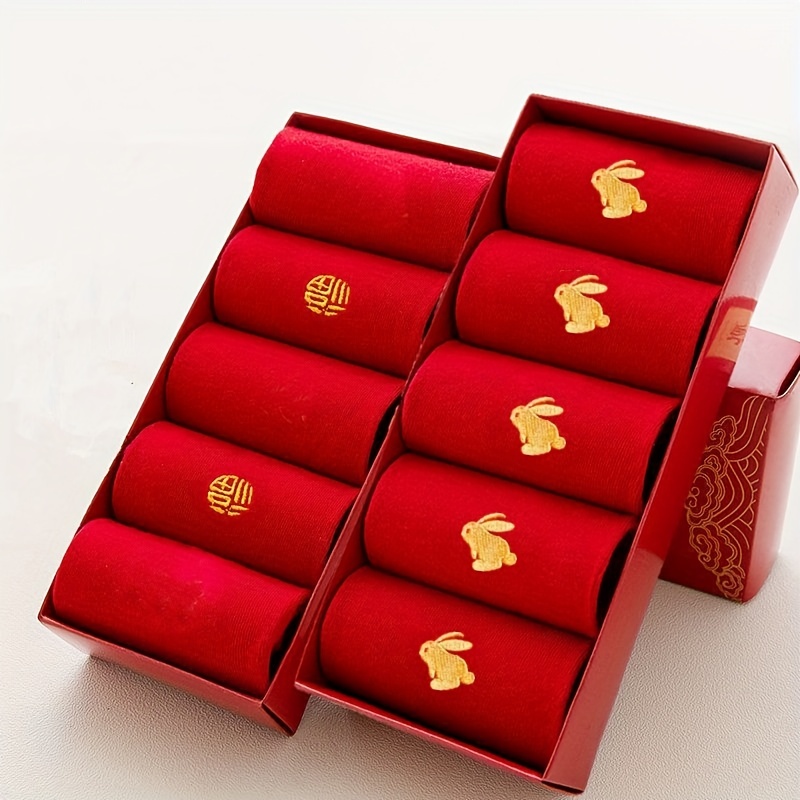 Calcetines rojos de Año Nuevo chino para hombre, calcetines del zodiaco de  Año Nuevo 2022 con bordado, cómodos y transpirables, 4 pares (color rojo-1