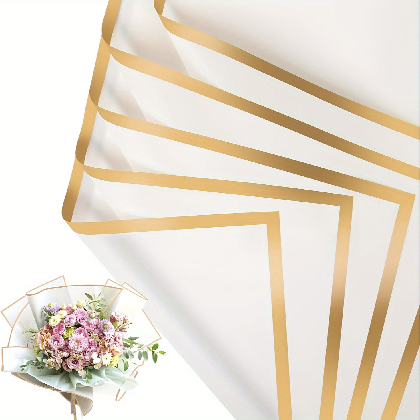  Papel de regalo floral coreano con borde dorado, 20